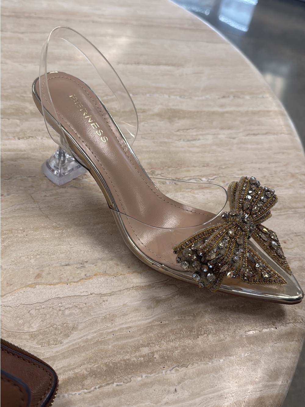 Crystal Bow Clear Slingback Pump in Gold and Nude